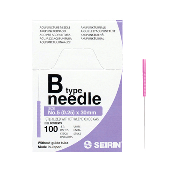 Akupunkturní jehly SEIRIN B-TYPE s plastovým držákem bez vodicí trubičky, 100 ks.