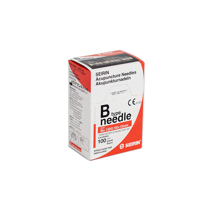 Akupunkturní jehly SEIRIN B-TYPE s plastovým držákem bez vodicí trubičky, 100 ks.