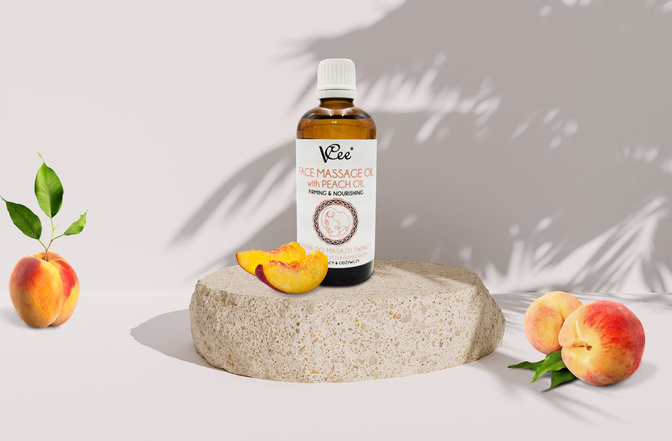 Přírodní veganský masážní olej na obličej - broskev VCee 100 ml