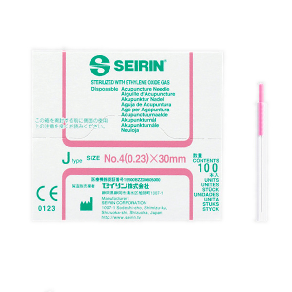 Akupunkturní jehly SEIRIN s plastovým držátkem a zaváděcí trubičkou J-TYPE 100 ks.