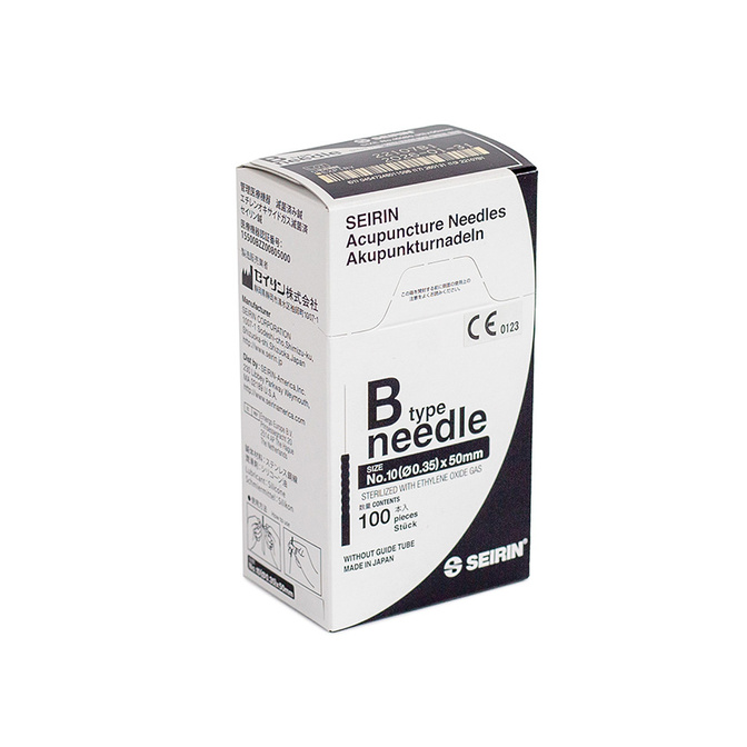 Akupunkturní jehly SEIRIN B-TYPE s plastovým držákem bez vodicí trubičky, 100 ks.