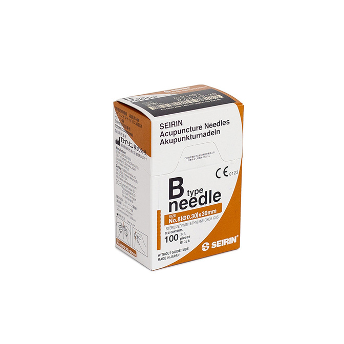 Akupunkturní jehly SEIRIN B-TYPE s plastovým držákem bez vodicí trubičky, 100 ks.
