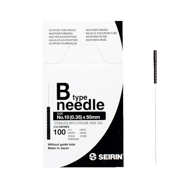 Akupunkturní jehly SEIRIN B-TYPE s plastovým držákem bez vodicí trubičky, 100 ks.
