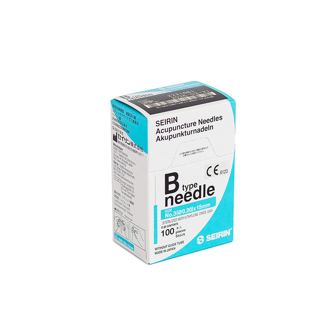 Akupunkturní jehly SEIRIN B-TYPE s plastovým držákem bez vodicí trubičky, 100 ks.