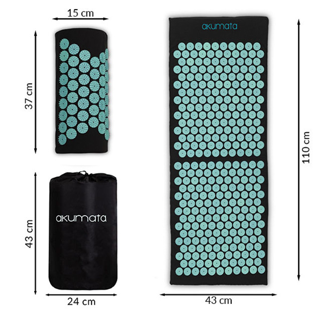 Akupresurní podložka s polštářem Akumata, černo-mátová