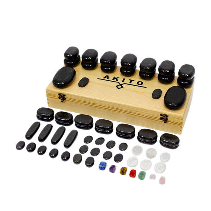 Masážní bazaltové kameny Akito, sada 64 ks. 