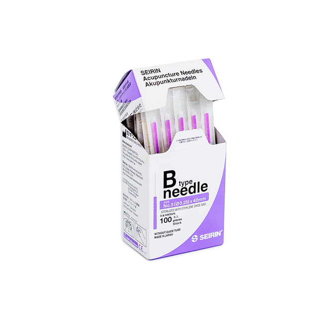 Akupunkturní jehly SEIRIN B-TYPE s plastovým držákem bez vodicí trubičky, 100 ks.