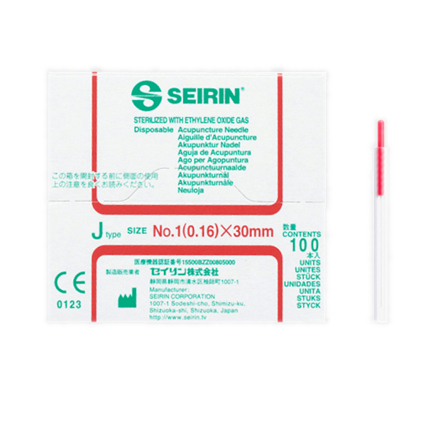 Akupunkturní jehly SEIRIN s plastovým držátkem a zaváděcí trubičkou J-TYPE 100 ks.
