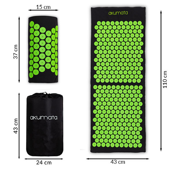 Akupresurní podložka s polštářem Akumata, černo-zelená