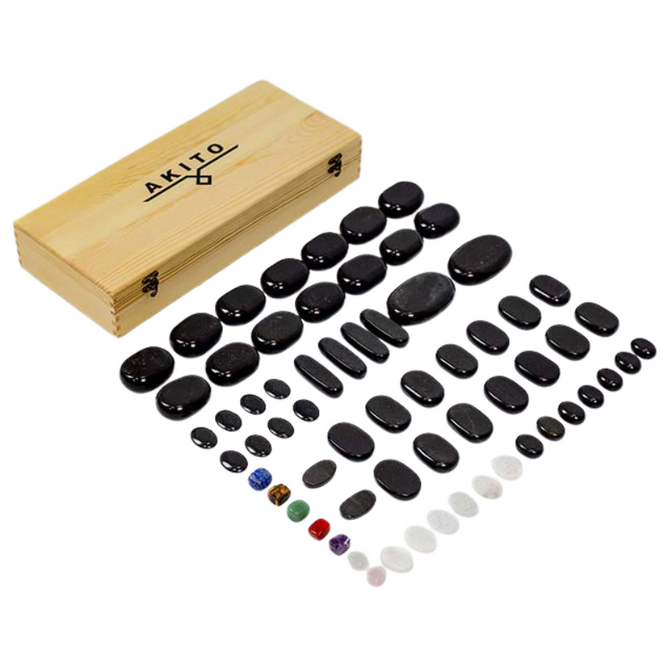 Masážní bazaltové kameny Akito, sada 64 ks. 