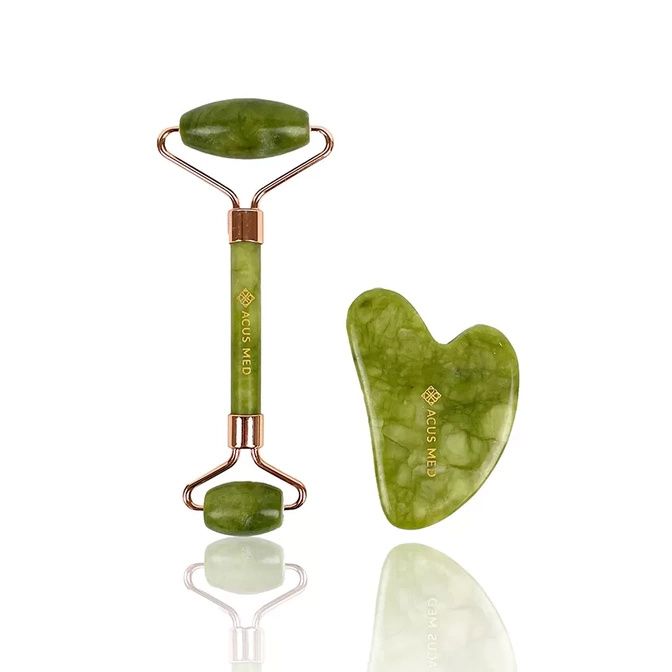 Masážní sada Jade Gua Sha - deska + váleček Acus Med - zelený