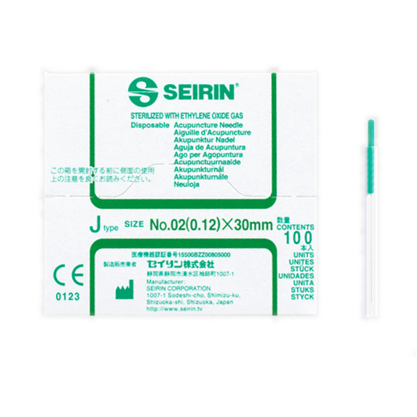 Akupunkturní jehly SEIRIN s plastovým držátkem a zaváděcí trubičkou J-TYPE 100 ks.