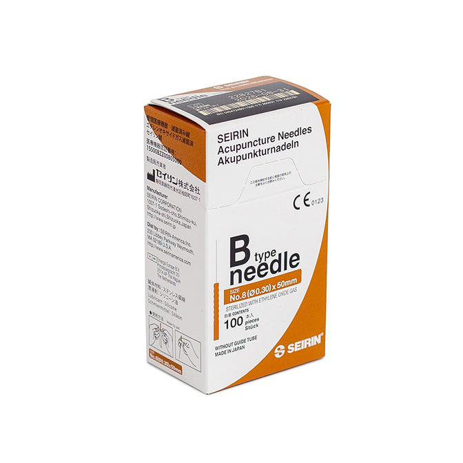 Akupunkturní jehly SEIRIN B-TYPE s plastovým držákem bez vodicí trubičky, 100 ks.
