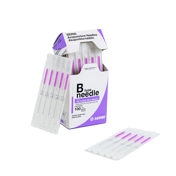Akupunkturní jehly SEIRIN B-TYPE s plastovým držákem bez vodicí trubičky, 100 ks.
