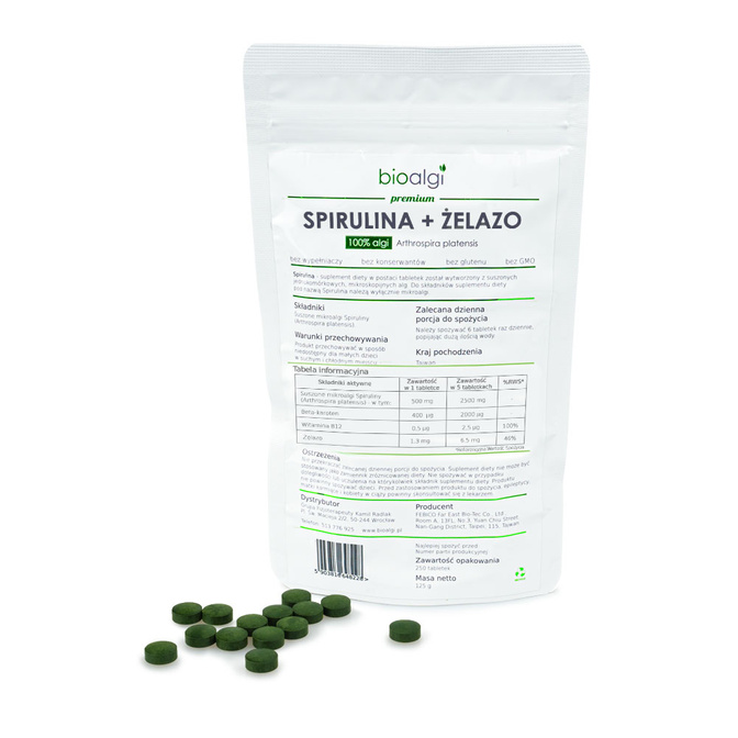 Spirulina + železo BIOALGI, 250 tablet